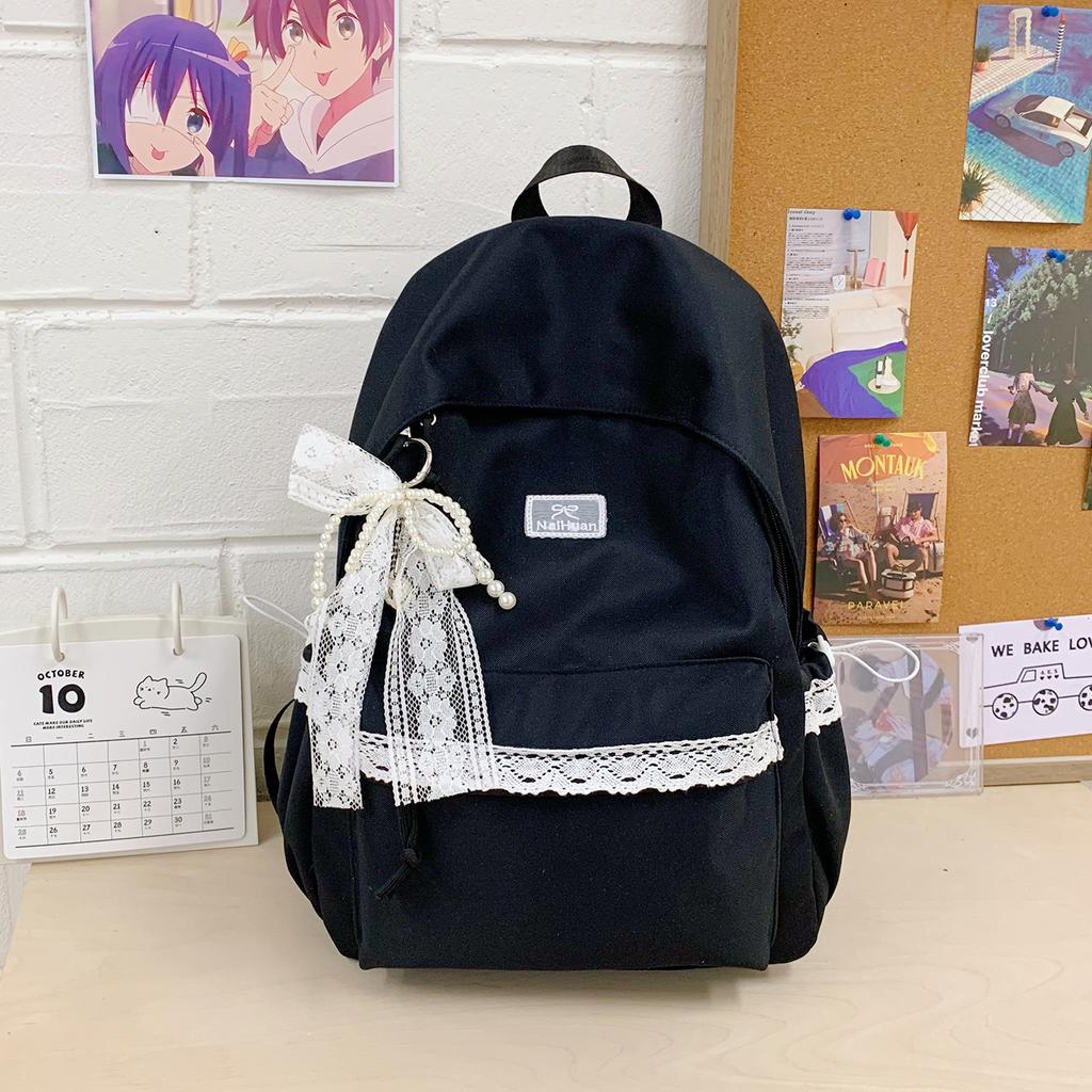 Schoolbag Korean Ins Personality Gentle Lace Junior High School Backpack Large Capacity Middle School School Bag Women's Backpack