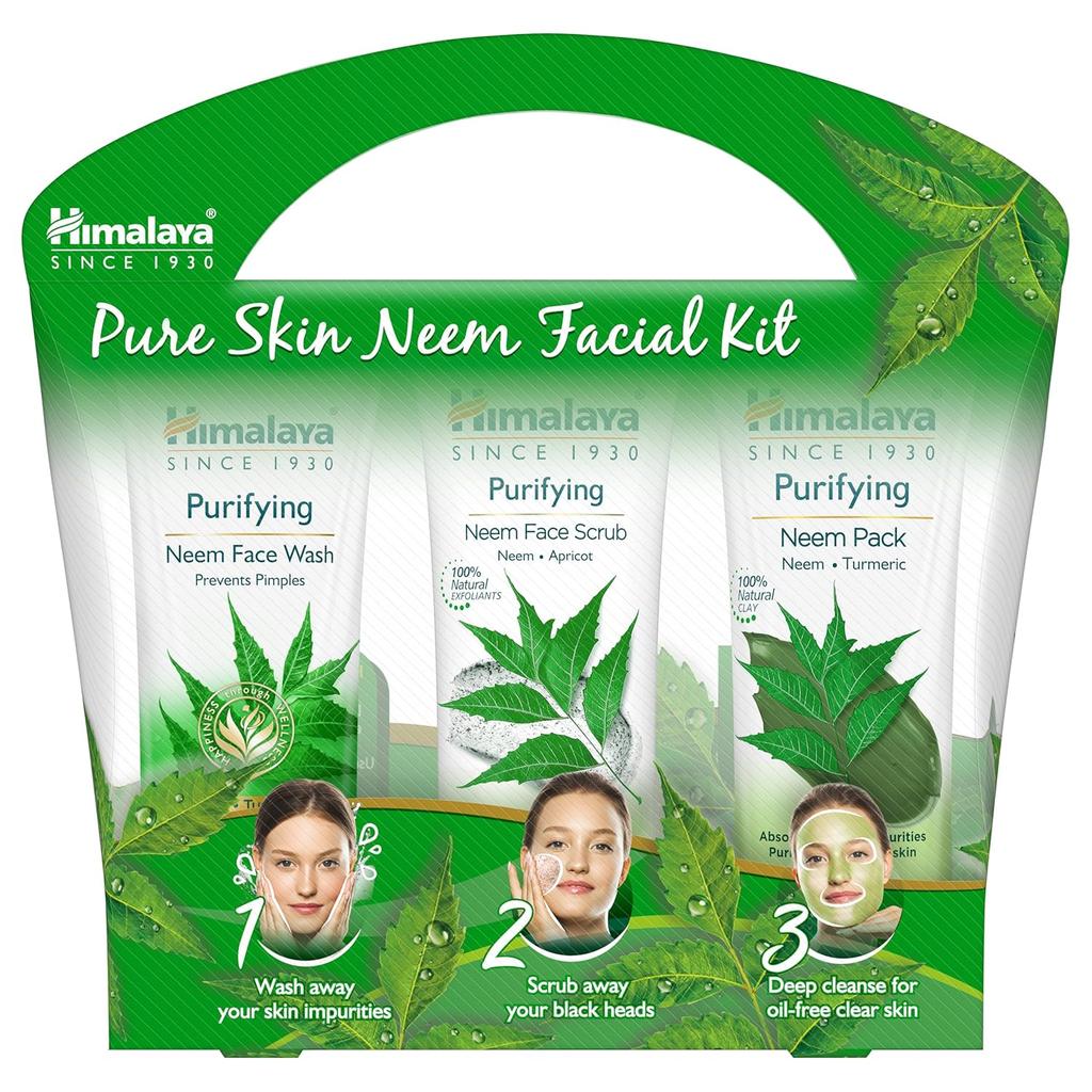Himalaya Pure Skin Neem Facial Kit 50ml Face Wash 50g Scrub 50g Pack Acne Control Deep Cleansing Herbal Skin Care