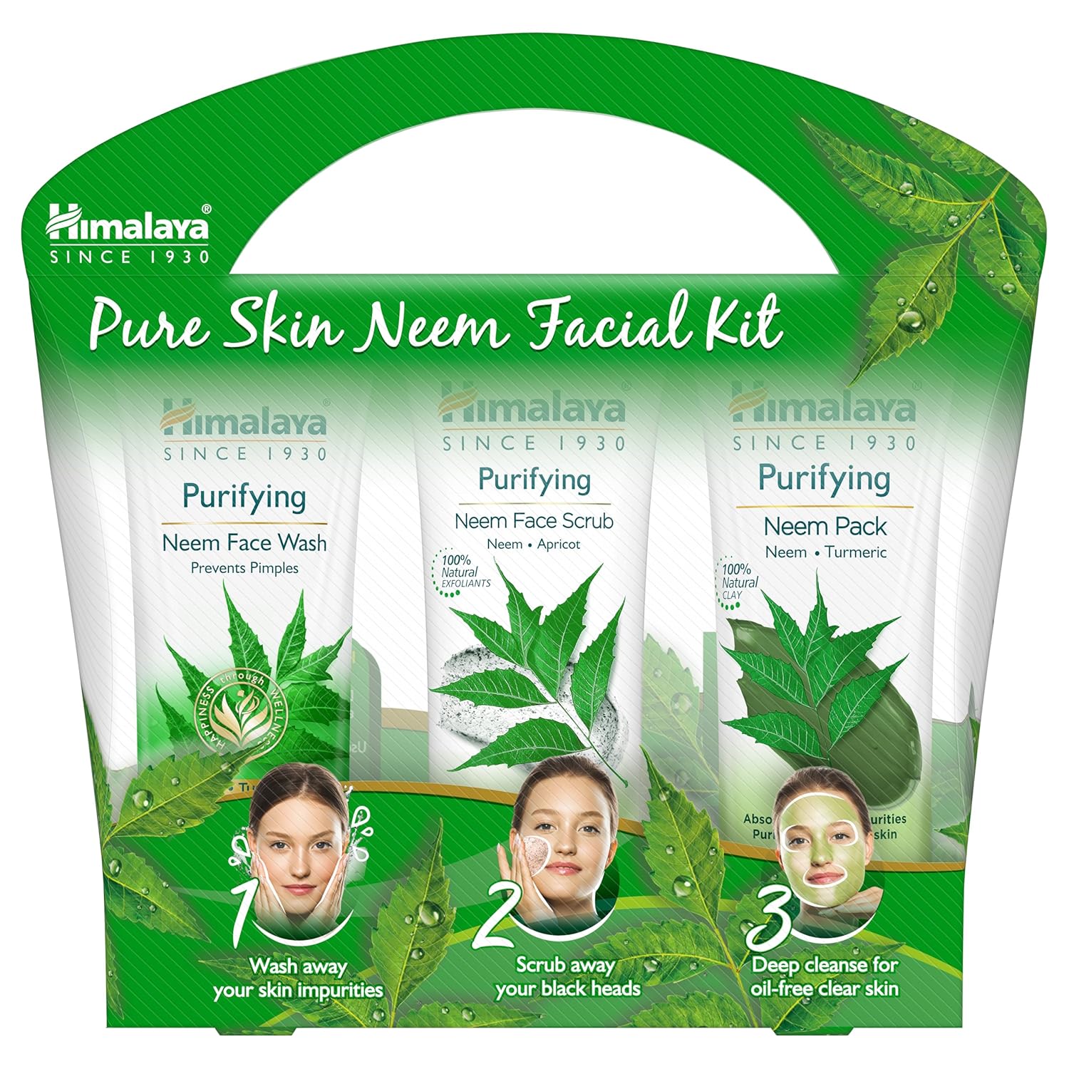 

Himalaya Pure Skin Neem Facial Kit 50ml Face Wash 50g Scrub 50g Pack Acne Control Deep Cleansing Herbal Skin Care