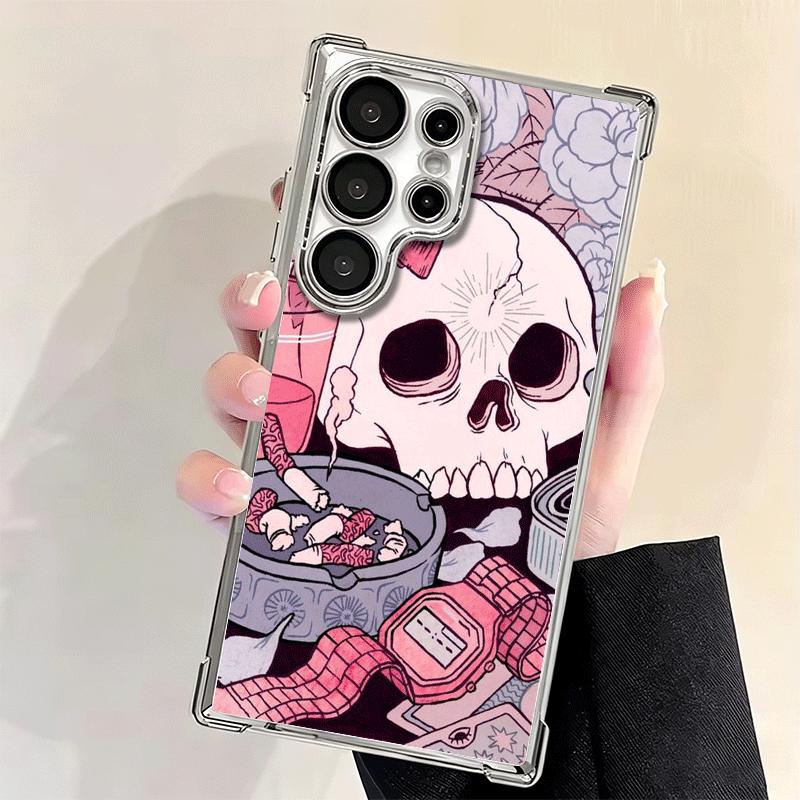 Pink Style Skull Witch Plating Phone Case For Samsung Galaxy S24 S25 FE S26 Edge S23 Ultra S22 S21 Plus S20 Anti-Fall Airabag Co