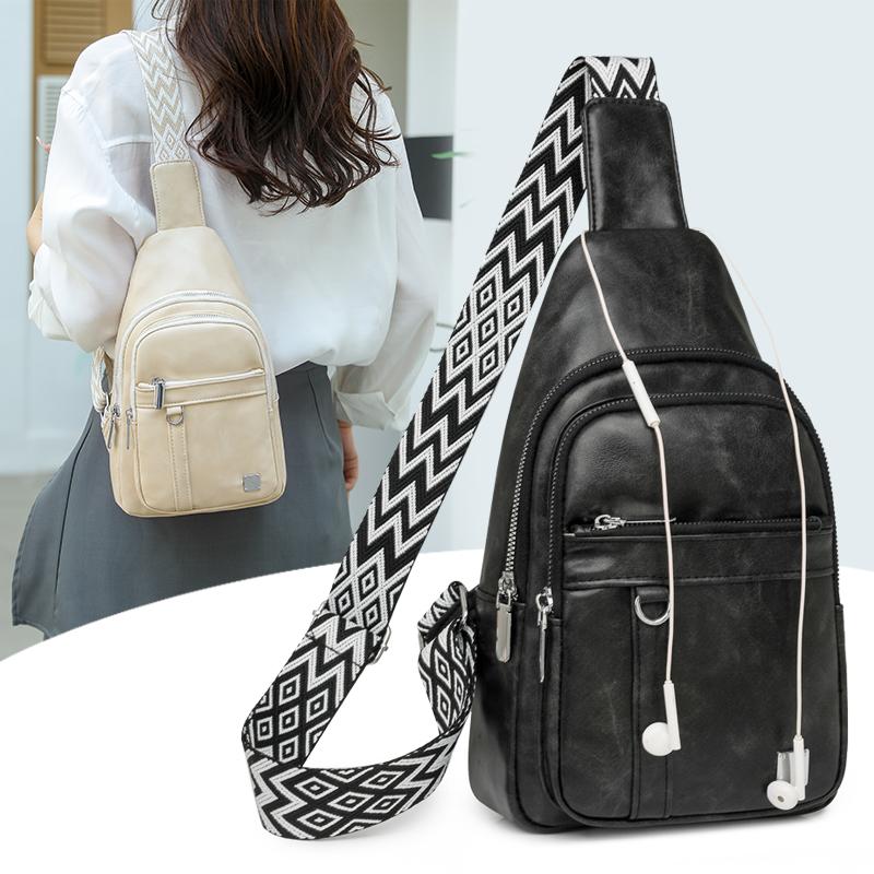 

Vintage Shoulder Bag Women s Chest Bag PU Crossbody Bag чорний