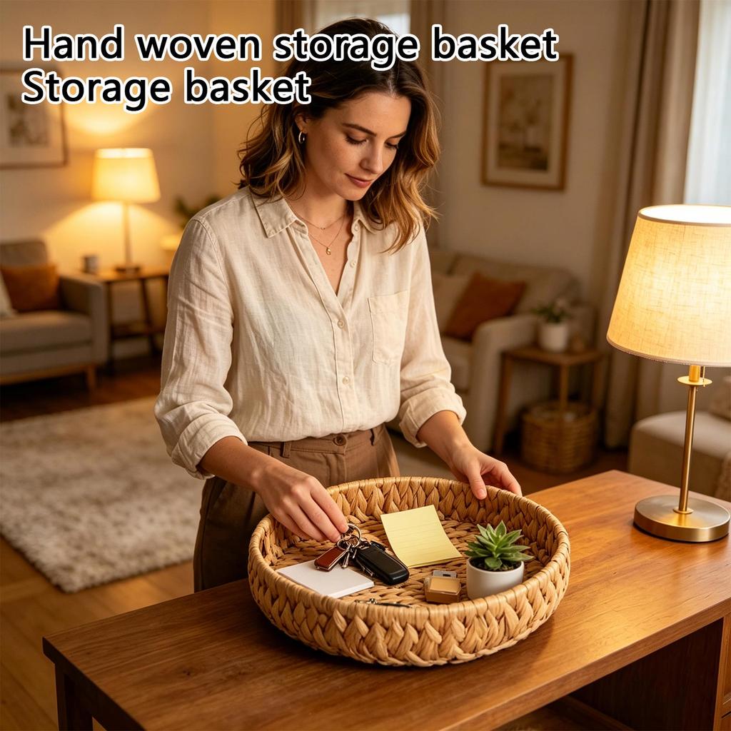 Handwoven Storage Basket Natural Material Round Organizer Tray Diameter 38cm Durable Lightweight Practical Storage Solution for Home Office