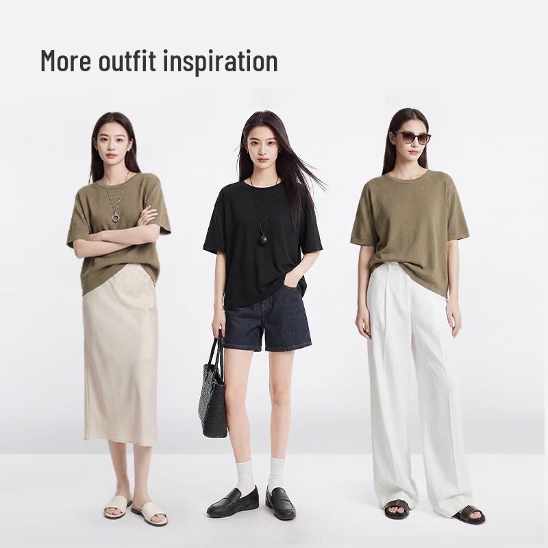 JD-made Women's Knitted Linen Blend Short Sleeve T-Shirt