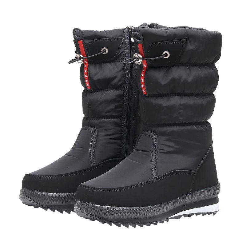 Women's White Waterproof Non-Slip Fleece-Lined Snow Boots - Korean Style, Plus Size, Cotton, Thickened Winter Footwear
