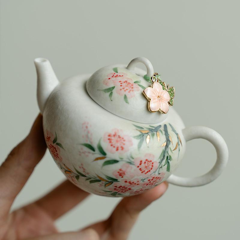 Chinese Handmade Flower Ceramic Teapot Household Ball Hole Filter Tea Pot Beauty Tea Infuser Kettle Travel Teaware Tea Set 120ml