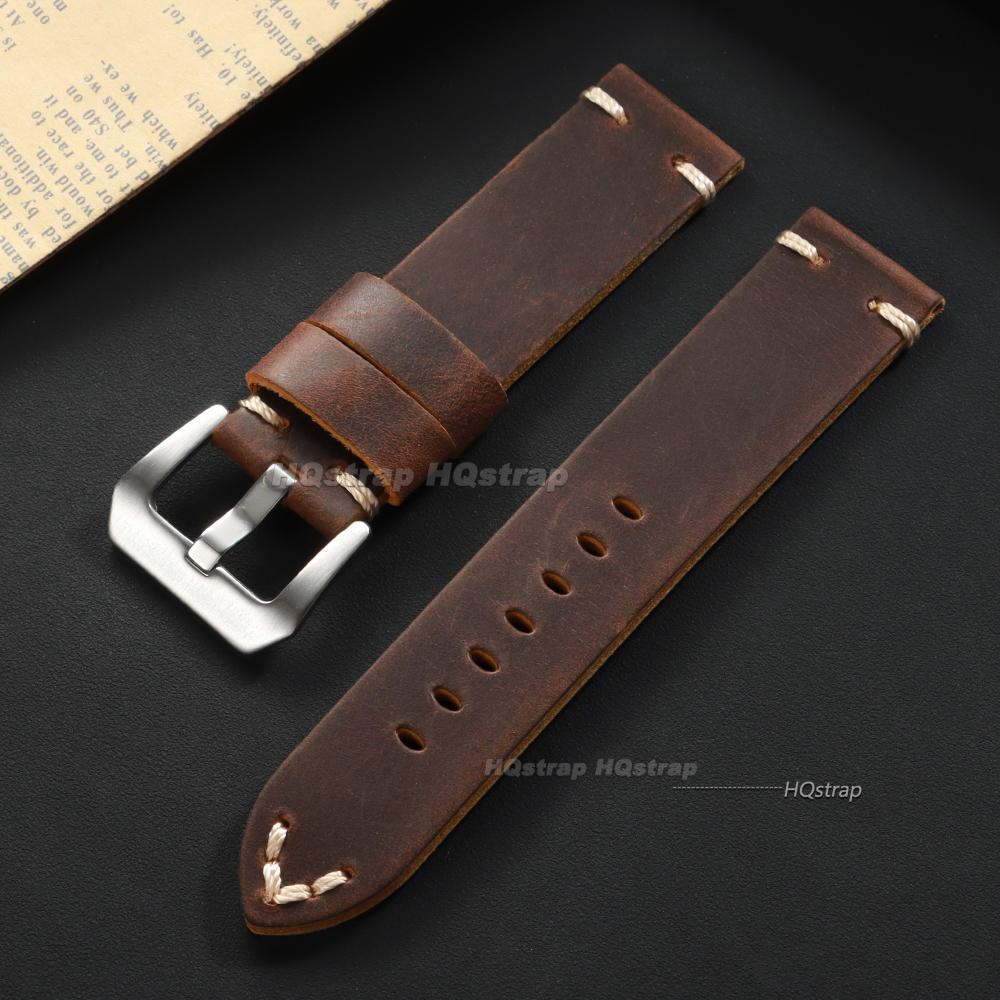 Vintage Crazy Horse Leather Watch Band Handmade Stitching Cowhide Strap for Panerai 18mm 20mm 22mm 24mm 26 Smartwatch Wristband
