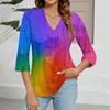 Women's Casual V-neck Gradient Print Three-quarter Sleeve Fashion Top