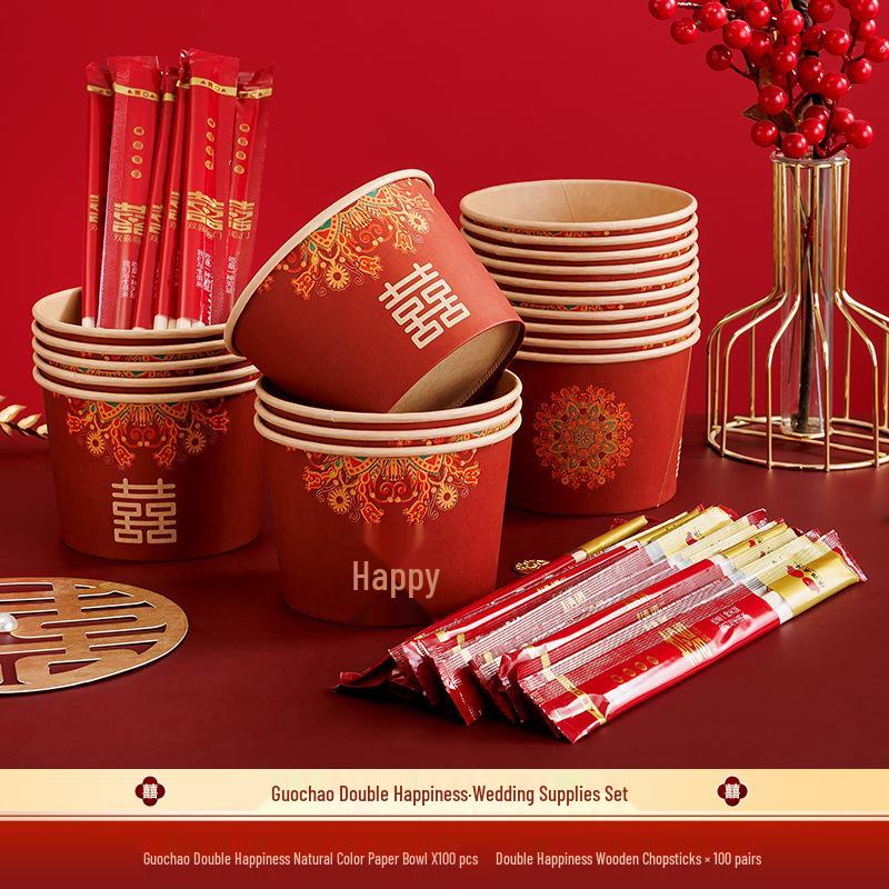 Red Wedding Double Happiness Paper Cups for Festive Celebrations