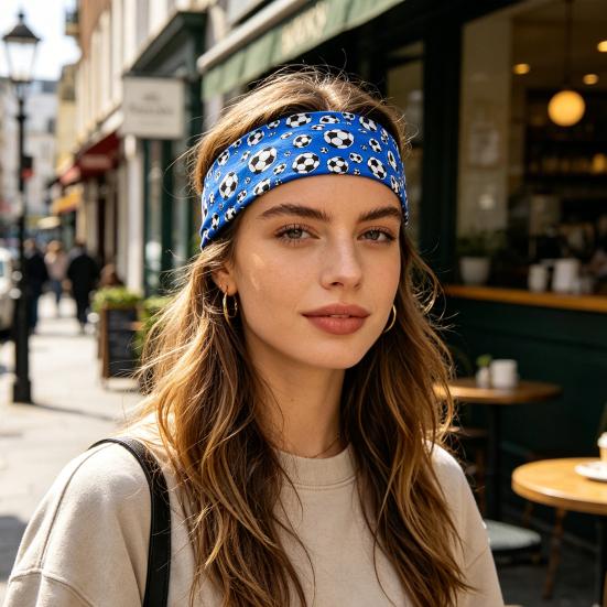 Unisex Headband Football Themed Print High Elasticity Hair Band Non-Slip Design Moisture-wicking Running Headband Sport Hair Accessory