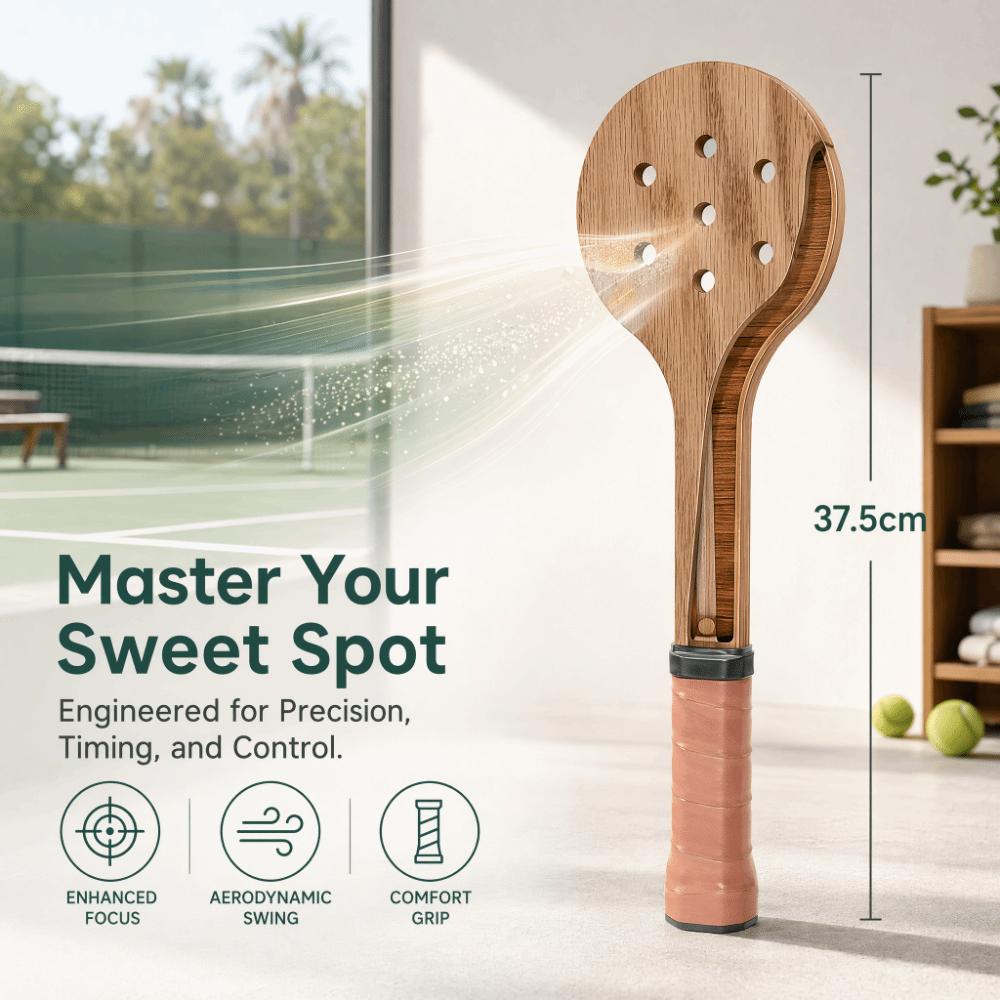 Wood Padel Training Paddle Perforated Head Tennis Practice Bat Ball Hitting Drill