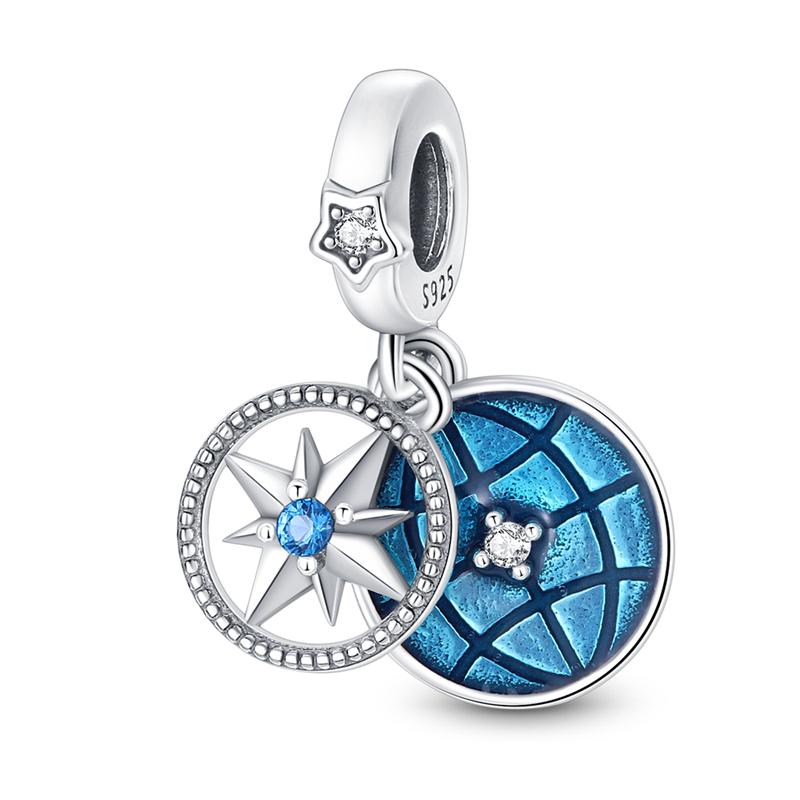 

925 Sterling Silver Earth Charm Zircon Beads for Women Girls Bracelet & Bangle DIY Jewelry