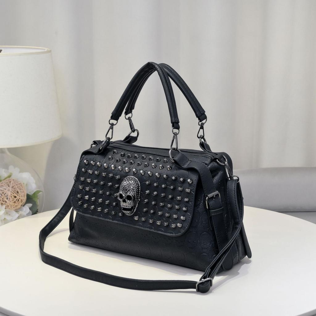 Trendy and Versatile Skull Head Bag, New European and American Minimalist Rivet Tote Bag, Stylish Handheld Shoulder Bag