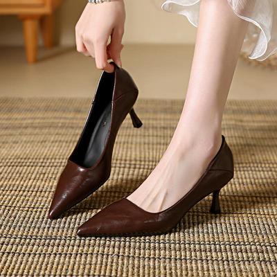 Low Heels Pumps for Women Leather Closed Toe Pointed Toe Kitten Heels Comfort Slip On Stiletto Pumps Women's Work Office Business Wedding Dress Shoes