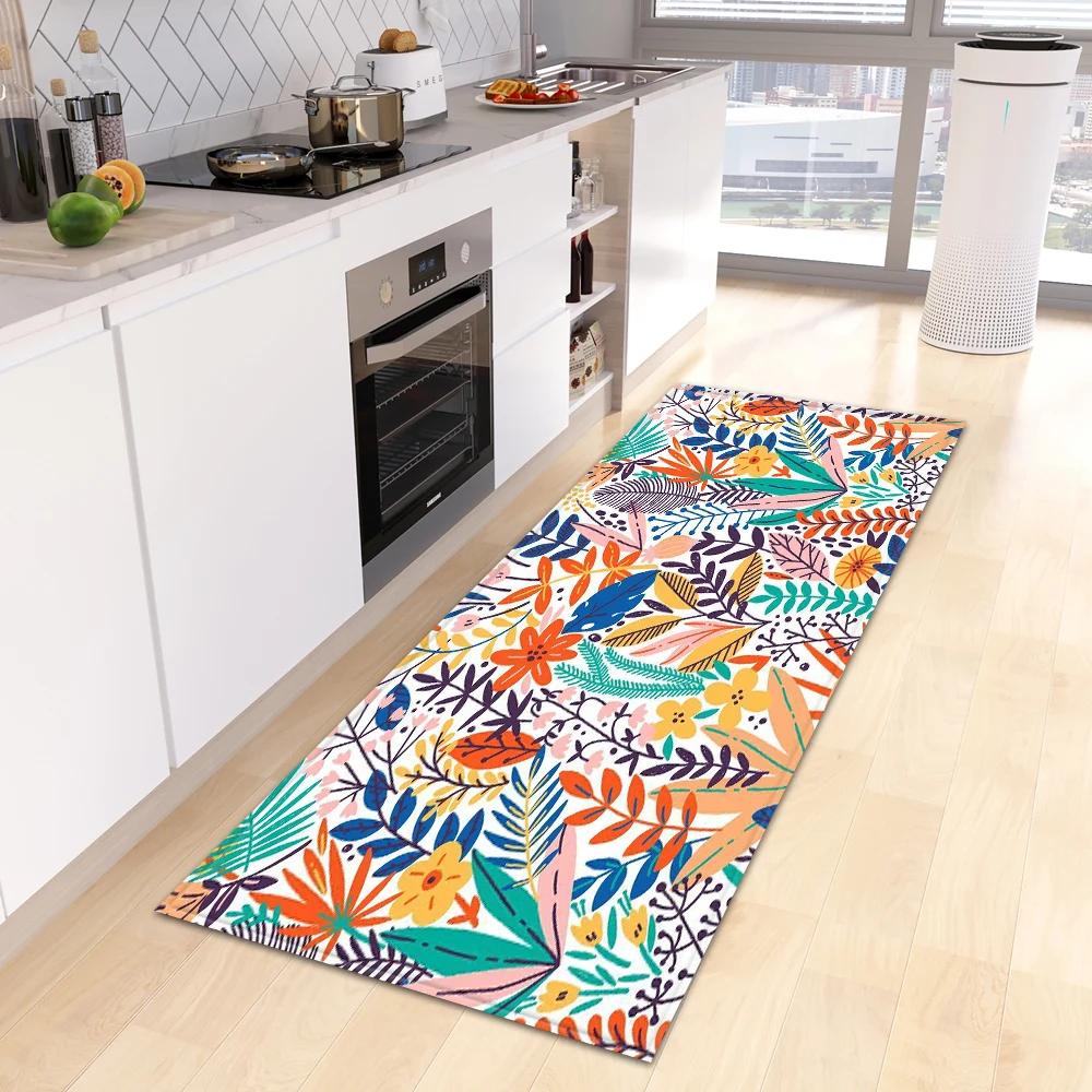 Green Tropical Leaves Kitchen Mat, Non-Slip Washable Entrance Doormat, Living Room Hallway Rugs, Bedside Carpet