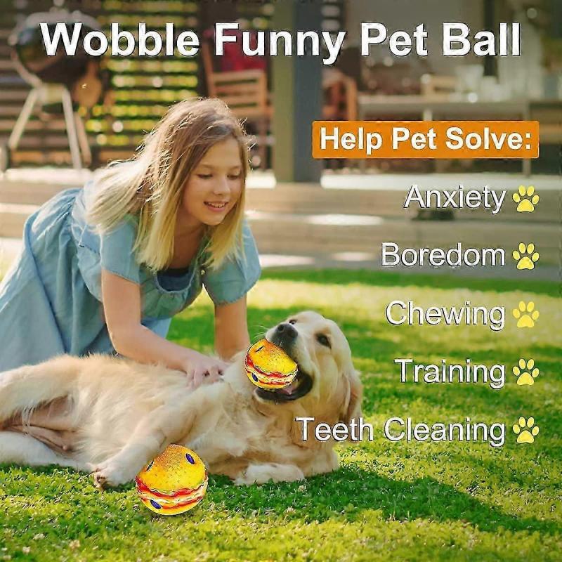 Dog Giggle Ball Funny Interactive Pet Toy for Large Medium Small Puppy, Hamburger Tough Wobble Squeaky Ball Chewing Playing Training Teeth Cleaning -