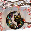Colorful Gradient Glass Craft Stained Style Black Cat And Magic Coffee Cup Hanging Ornament for Window Wall Tiffany Art Decor Acrylic Sun Catcher