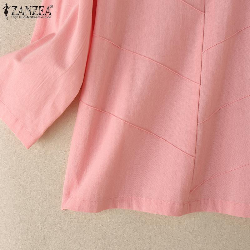 ZANZEA Lässige Bluse mit Rundhalsausschnitt und 3/4-Ärmeln für Damen