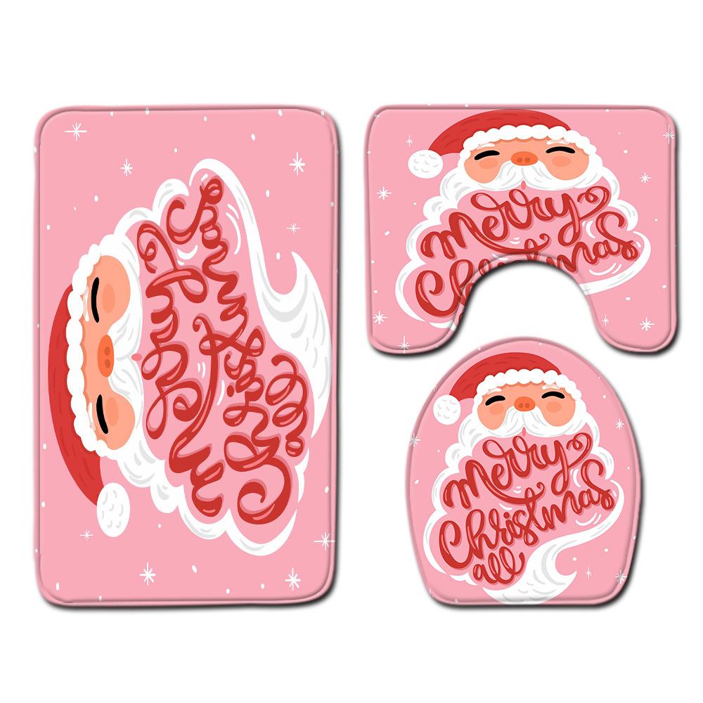 3D Digital Printing Christmas Waterproof Shower Curtain Four-Piece Bathroom Non-Slip Door Mat Bedroom Living Room Floor Mat Carpet