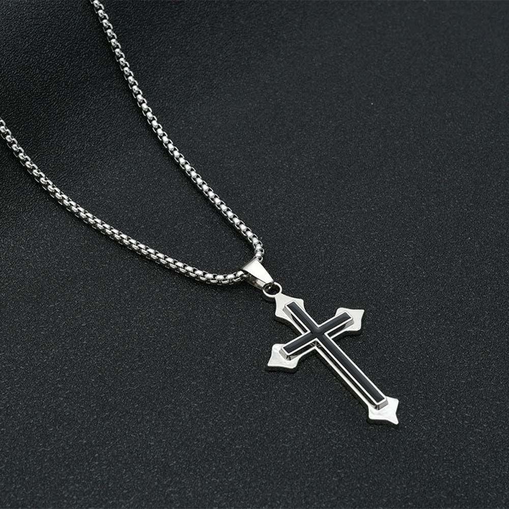 Style Black Hollow Stainless Steel Men Necklaces Clavicle Chains Cross Pendants Cross Necklaces