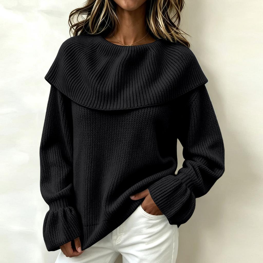 Women's Casual Ruffle Long Sleeve Pullover Sweater Top, Loose Fit for Everyday Wear