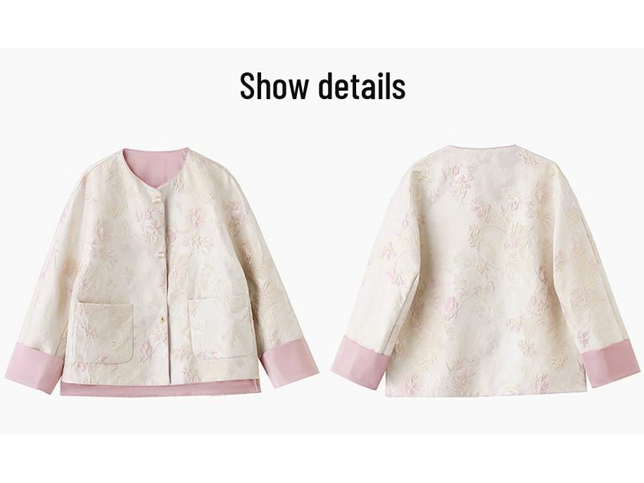 Retro Chinese Jacquard Frog Button Round Neck Jacket - Spring 2025 Collection