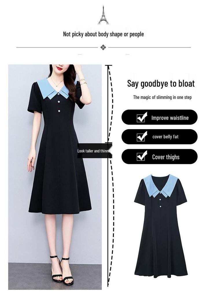 Casual Plus Size Color Block Patchwork Mid-Length Summer Dress - Slimming, Short Sleeve