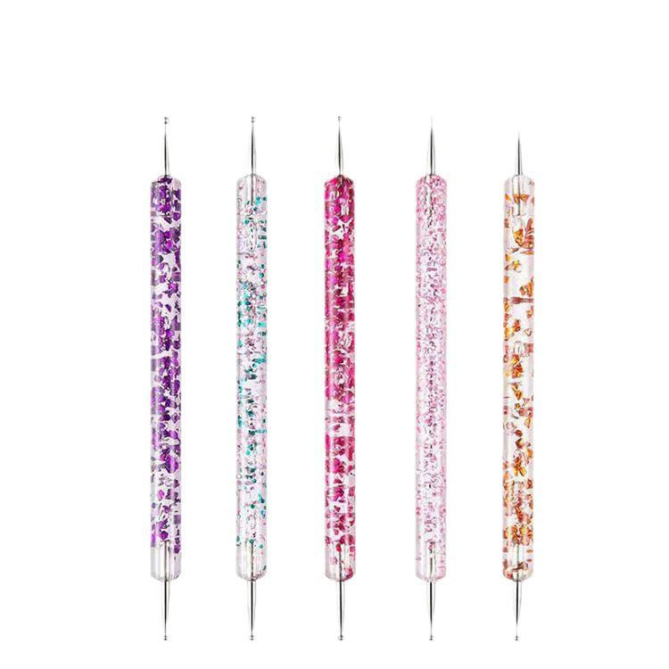 5-Piece Double-ended Nail Art Dotting Pen Set for Rhinestones, Flowers, Beads with Loose Powder, Sequins, and Flower Sticks