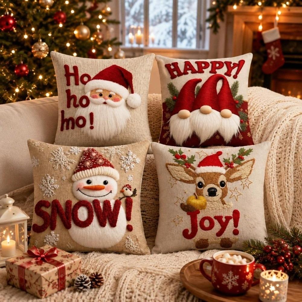 Soft Throw Cushion Case 2D Printed Snowman Pillow Cover Christmas Pillow Covers  Living Room