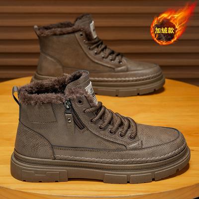 Winter Velvet High-top Martin Boots Men's Shoes New Leather Shoes Tooling Shoes Non-slip and Wear-resistant Thickened Warm Short Boots Cotton Shoes