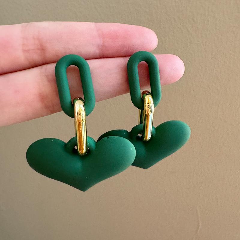 Fashion Personality Minimalist Daily Jewelry Unique Buckle Chain Heart Drop Earrings Premium Temperament Women Pierced Earrings