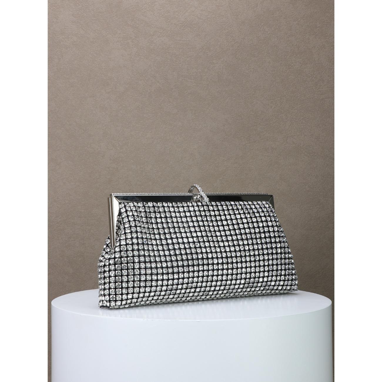 2026 dinner bag handmade rhinestone button evening bag clutch bag banquet bag diamond dinner bag чёрный