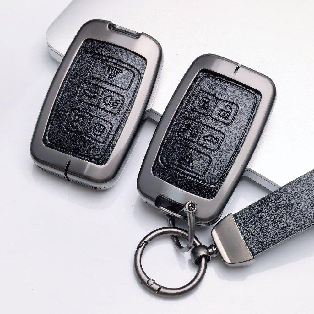Zinc Alloy Leather Car Key Case Cover For Land Rover Range Rover Evoque Freelander Velar Discovery 4 Jaguar Xe Xj Xf Guitar