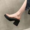 Muffin one-word drag open-toed thick-soled outer slippers new summer transparent high-heeled fairy sandals