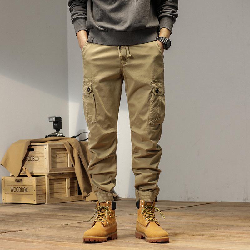 Mens High-Quality Thickened Cotton Work Pants with Multi-Pockets and Cuffed Design for Spring and Autumn