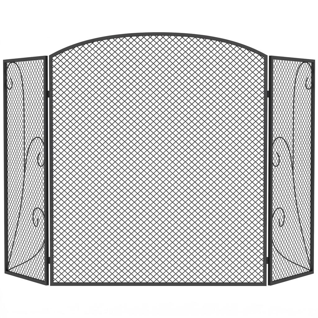 Fireplace Spark Guard Foldable 3-Panel, 133x1x77 cm, Black