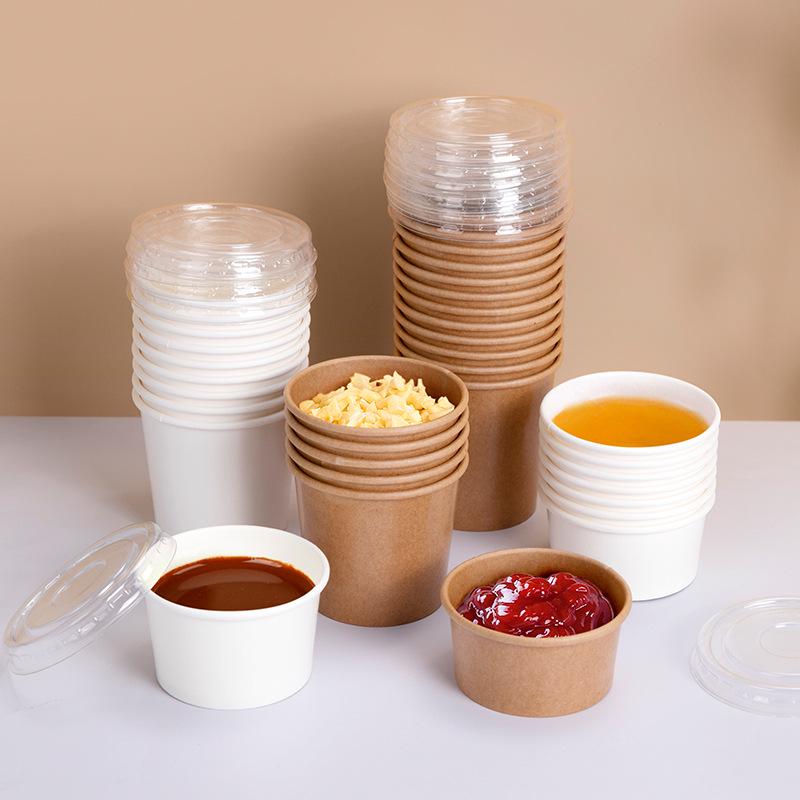 100 Tazzine di Plastica Monouso per Salse con Coperchio - Ideali per Polpa di Frutto della Passione, Salsa Piccante, Salsa di Soia e Condimenti
