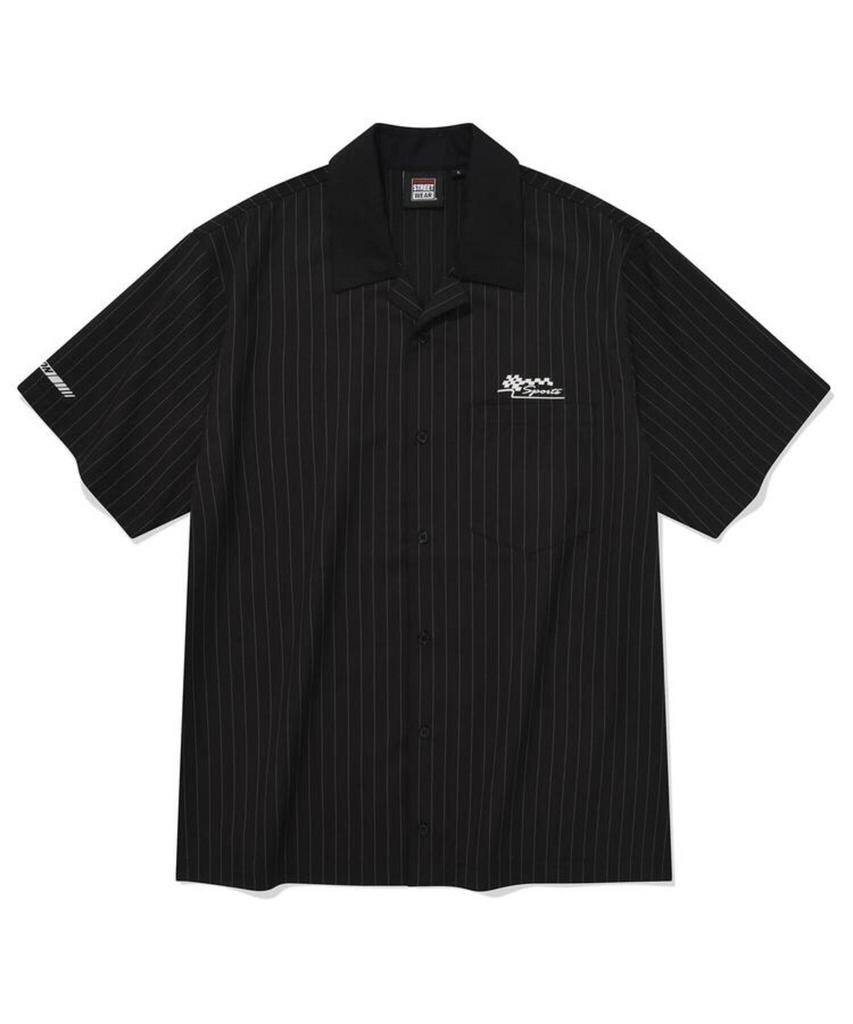 VISION STREETWEAR Vsw Camicia a Righe con Collo Aperto Nera