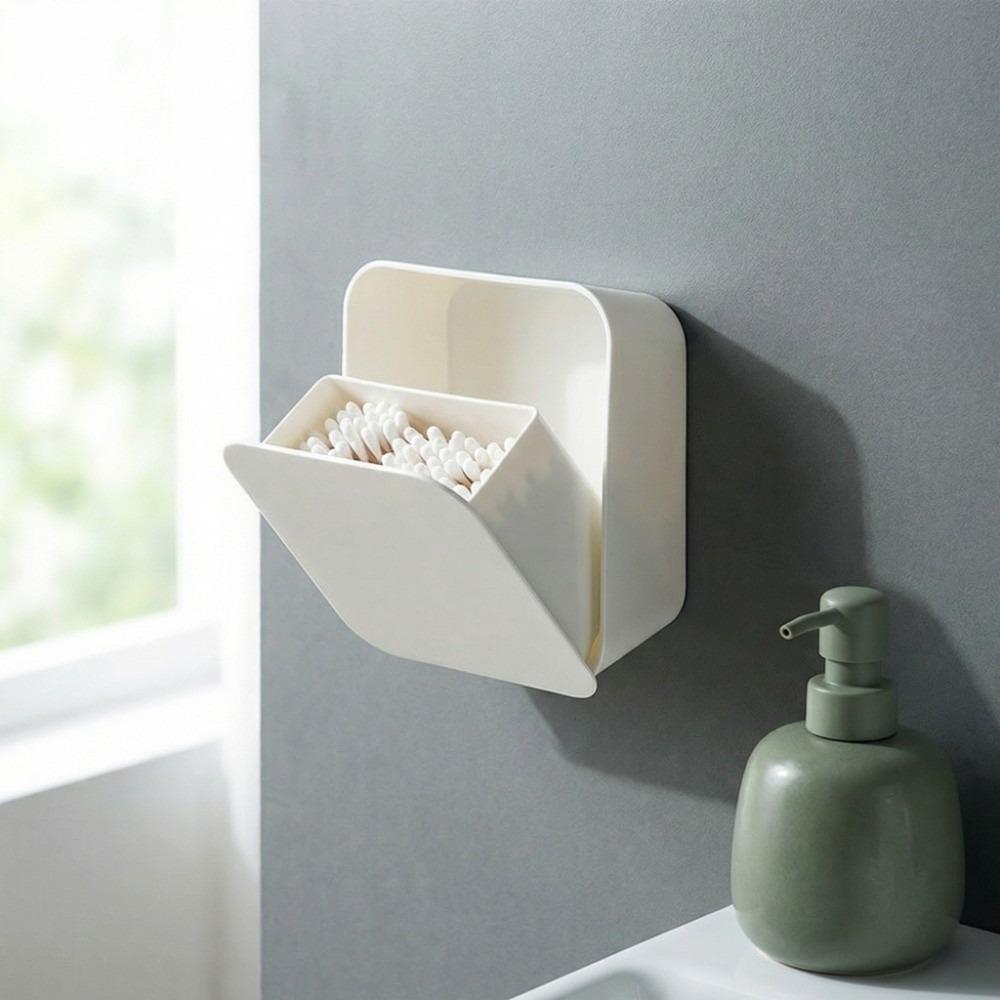 

No Drill Installation Wall Mounted Swab Container With Cover Qtip Dispenser Bathroom