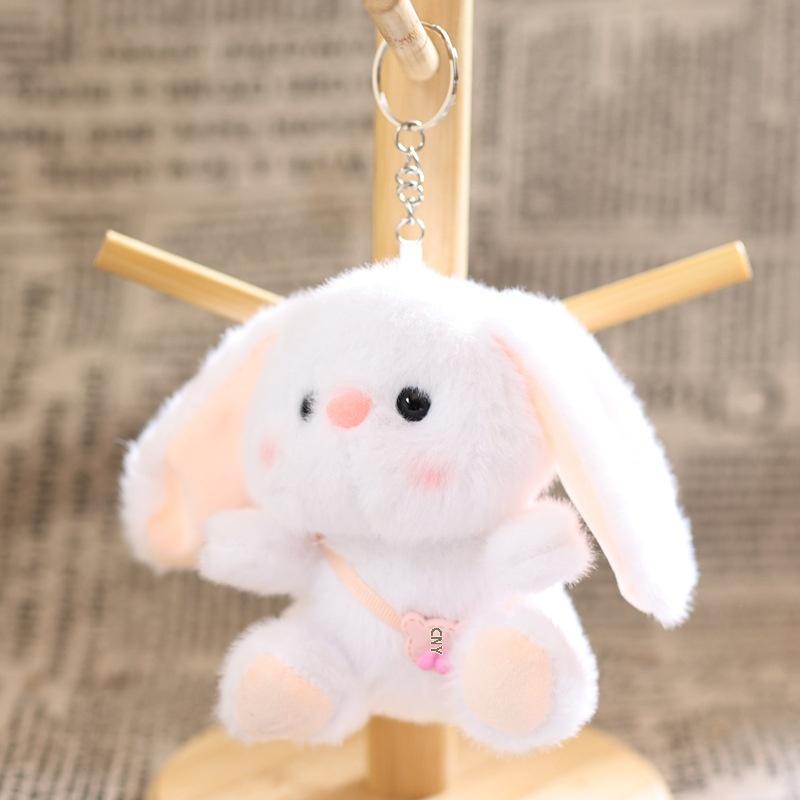 Cute Bunny Keychain Cartoon Little Rabbit Stuffed Doll Keyring Soft Plush Toy Key Holder Bag Pendant Backpack Hanging Decoration