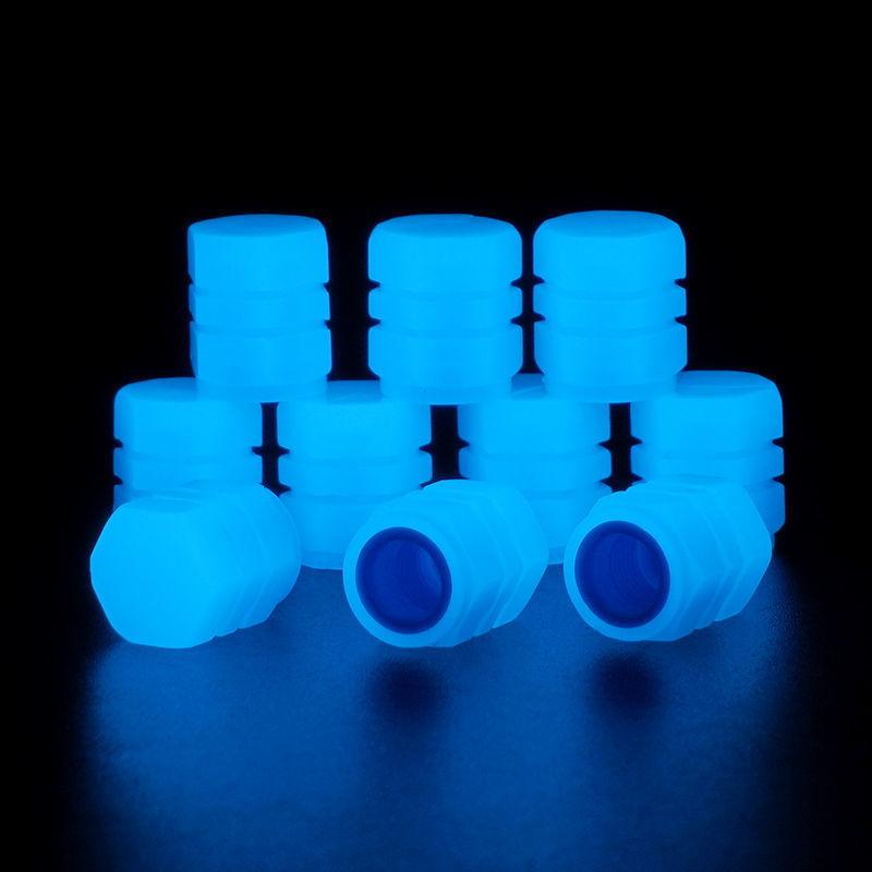4 Pcs Valves Stem Caps Tire Valves Caps Universal Sparkling Illuminated Luminous Valves Nozzles Self-luminous Stem Cover Decor