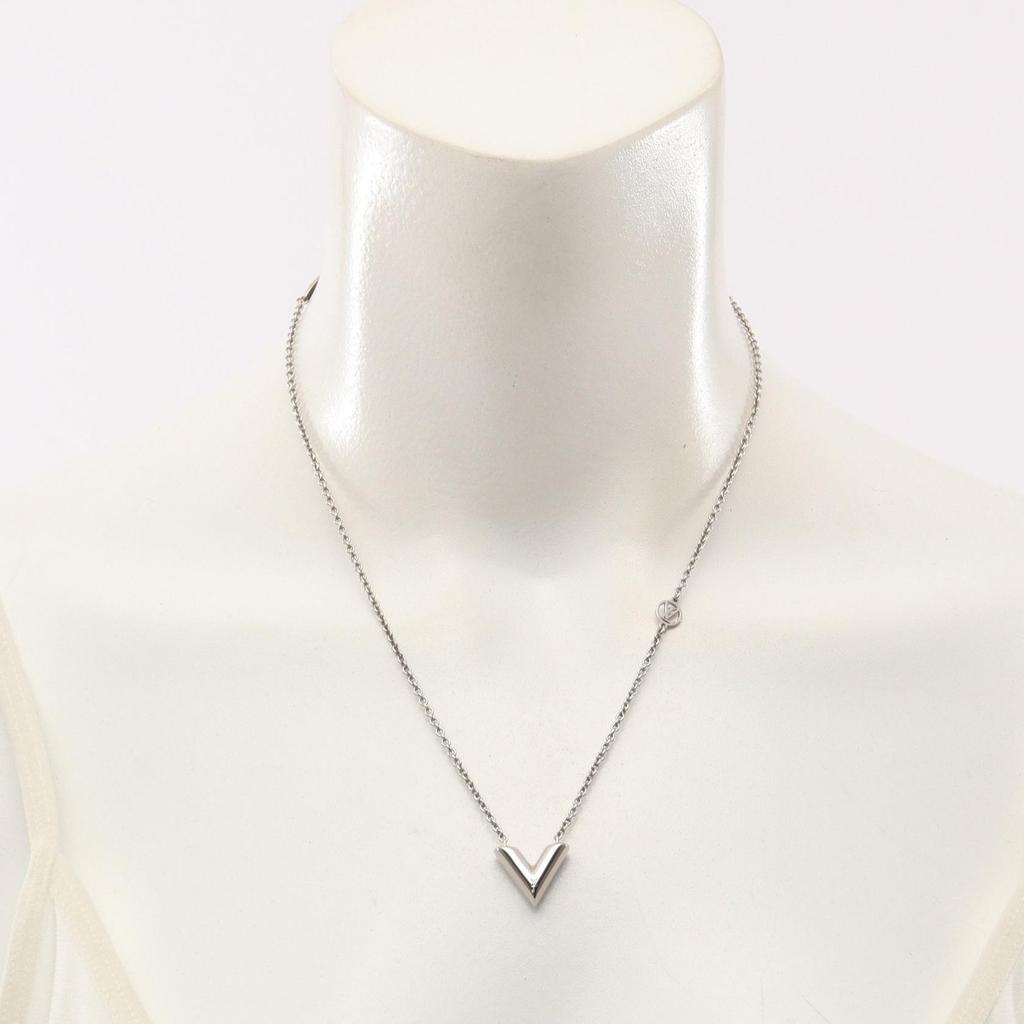 Used LOUIS VUITTON Essential V Necklace Stainless Steel Silver Used