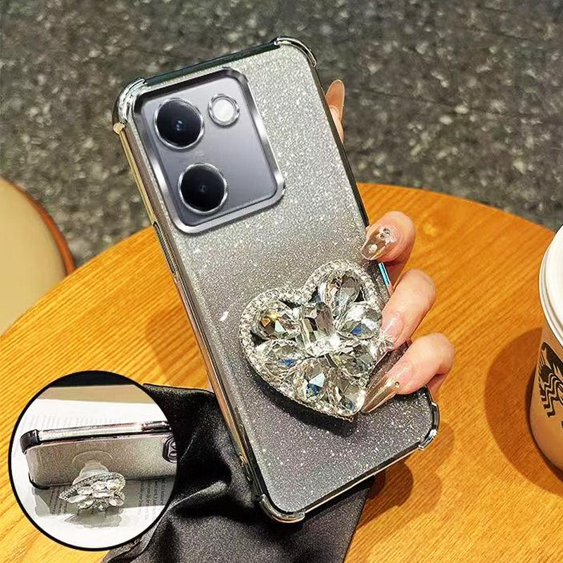 Phone Case for vivo V50 V40 V30 Lite Pro Y39 Y29 Y19S Y04 Y03 Y78 Y28 Y36 Glitter Diamond Heart Shockproof Bracket Case Cover