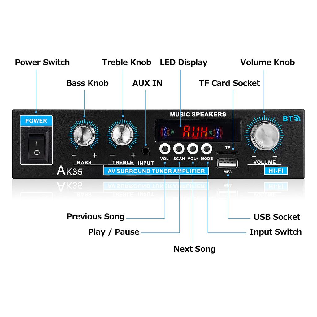 Mini Bluetooth 5.0 Digital Amplifier, USB Player, Stereo, Home, Car, Marine Audio Amplifier, Power Amplifier