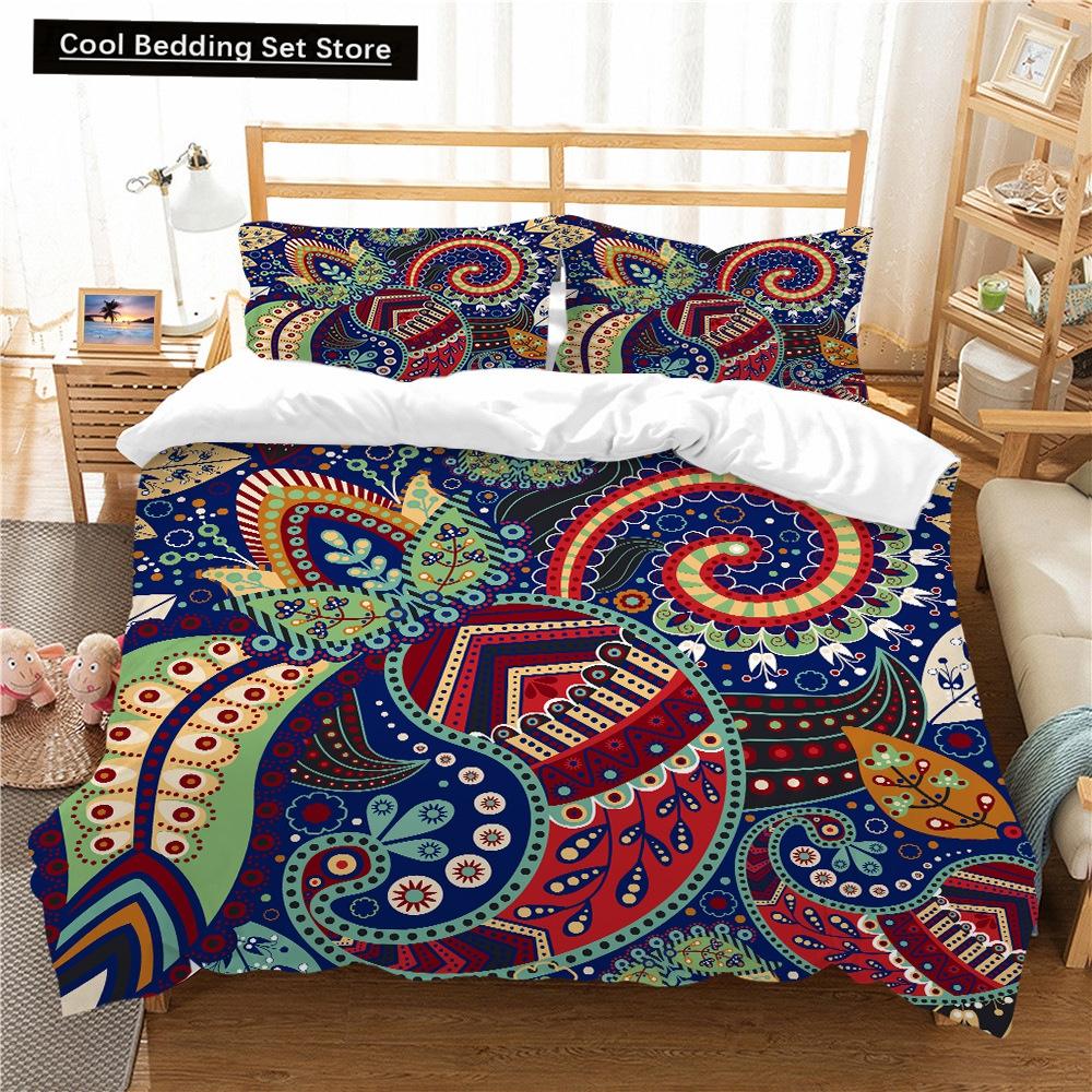 Bohemian Floral King Queen Duvet Cover Boho Mandala Cashew Flowers Bedding Set Exotic Tribe Style 2/3pcs Polyester Quilt Cover