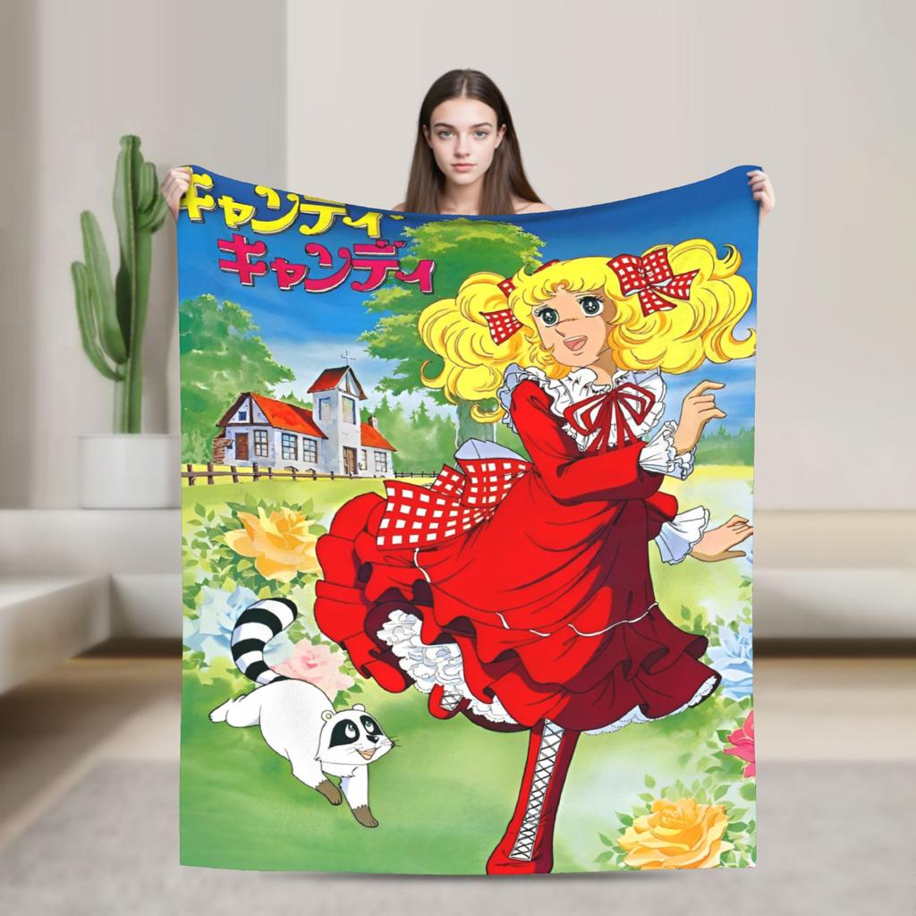 Candy Candy Cartoon Anime Blanket Flannel  Super Warm Throw Blanket for Outdoor Travel Bedspread
