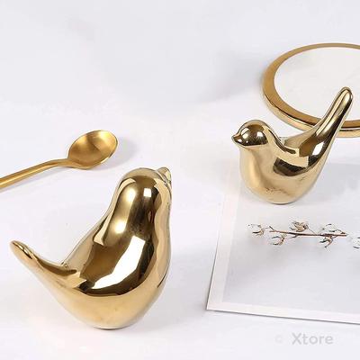 Ceramic Golden Blessing Birds Figurine for Home Decor | Living Room, Bedroom, Office Desk, Cabinets - (Pack of 2, Golden)