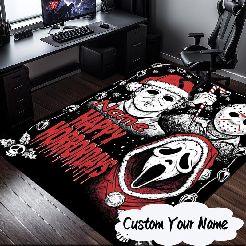 Custom Name Horror Holiday Mashup Carpet, Chair Rug,Area Rug for Office Bedroom living rooms bedroom, Doormat decor Christmas fan gifts