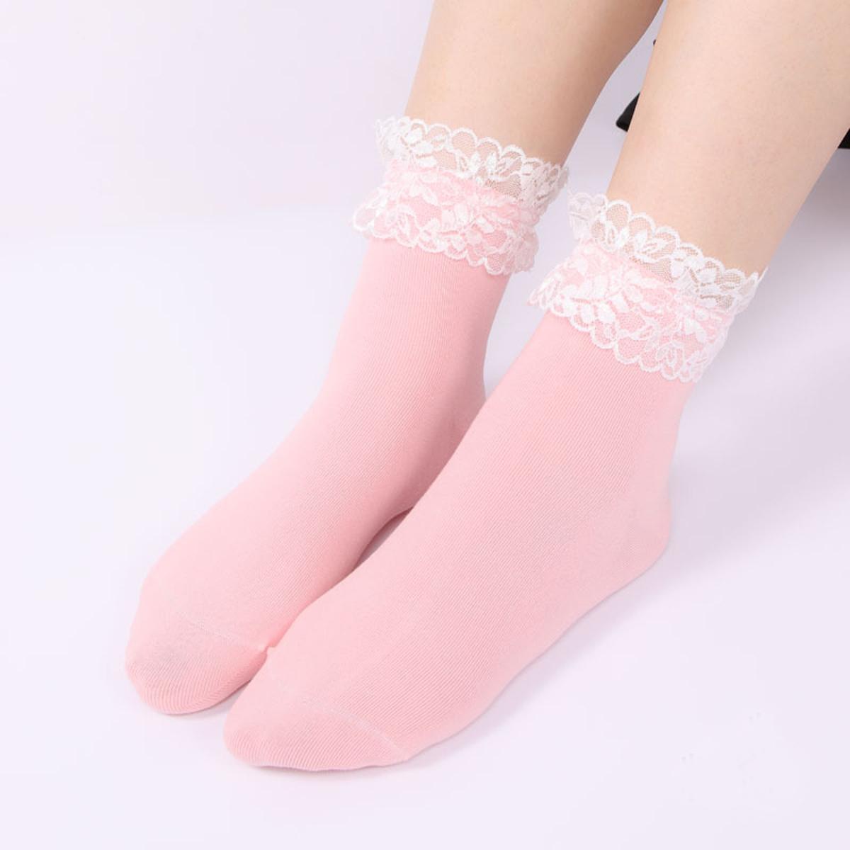 

1 пара женских кружевных коротких летних носков, японские милые носки с оборками из хлопка в стиле лолиты, принцессы, высококачественные тонкие кружевные носки One Size