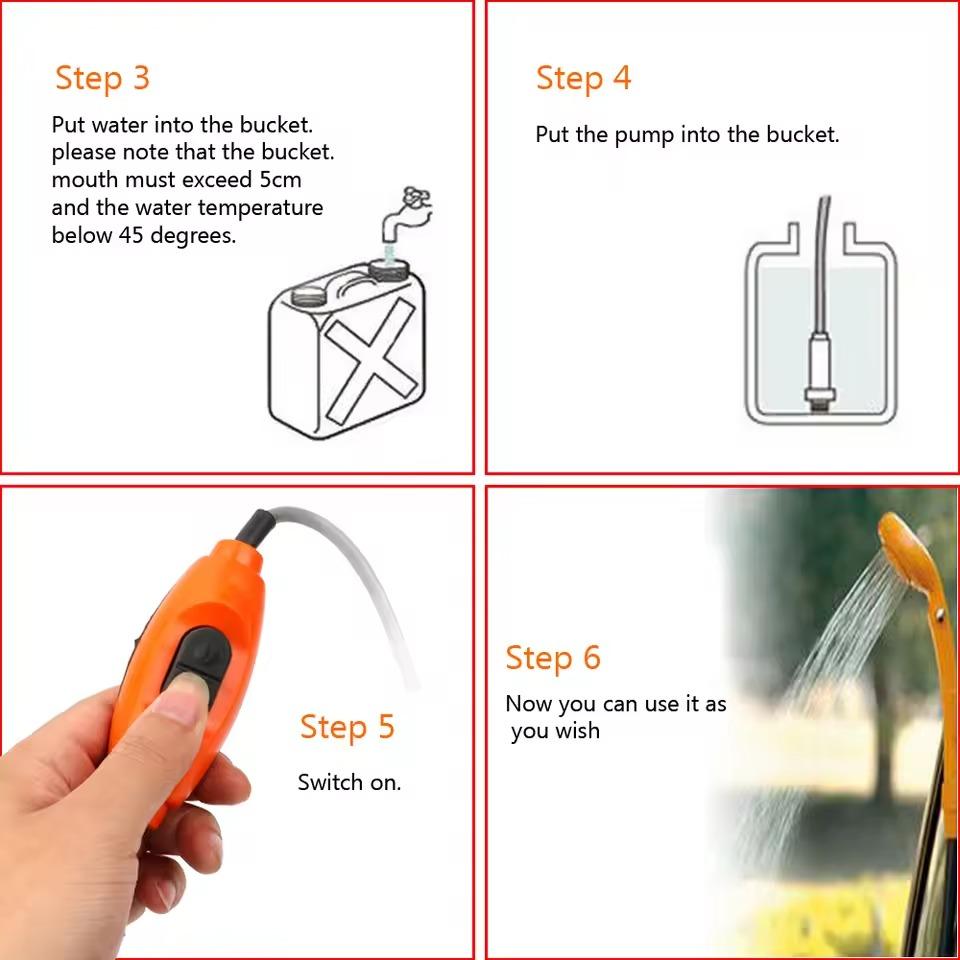 Portable Outdoor Shower Kit DC 12V Camping Showers with Water Pump Outdoor Camping Travel Shower Car Shower Device Cleaning Tool