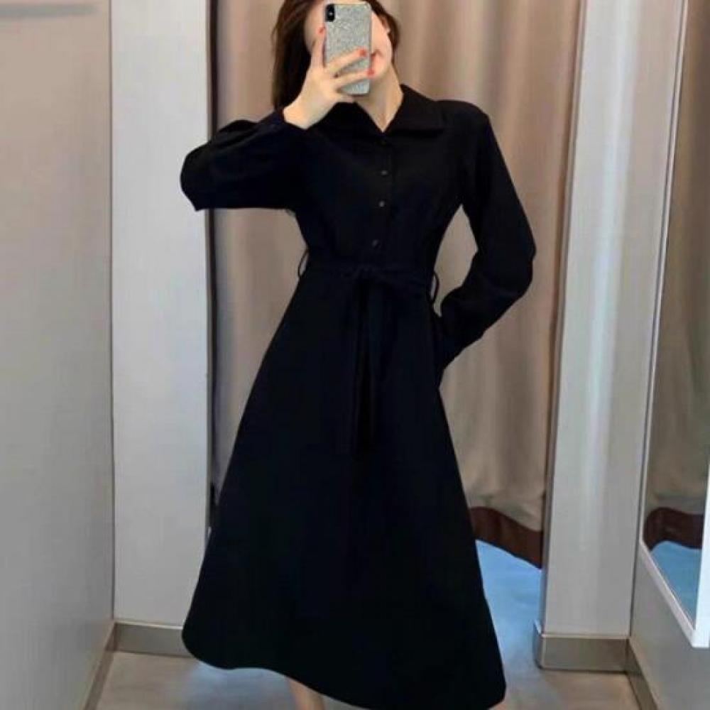 New ArrivAls Open Run A Line Long Sleeve Dress fAll Women blAck
